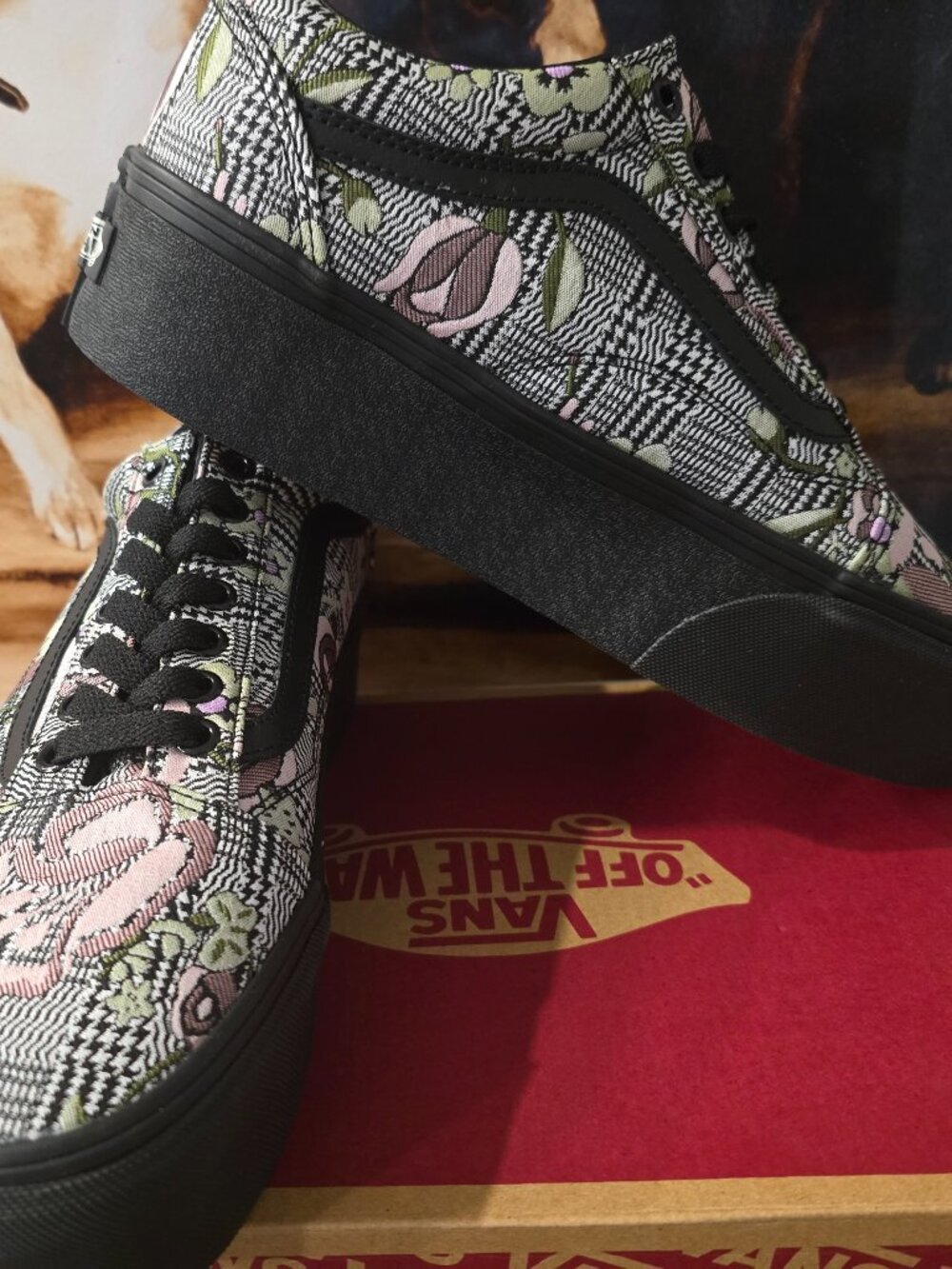 Vans Old Skool Stackform Womens Sz 9.5 Platform Shoes Plaid Floral Tapestry NEW